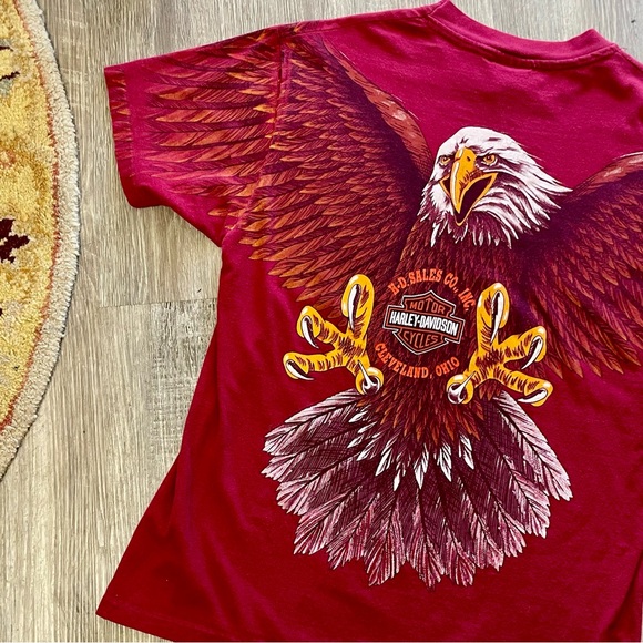 Vintage Harley Davidson Graphic T-Shirt 1993 Eagle All Over Print Maroon Large - Picture 15 of 16